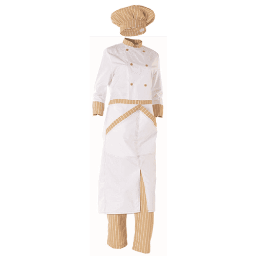 Avental cintura comprido, racha frontal dois grandes bolsos frente em diagonal .