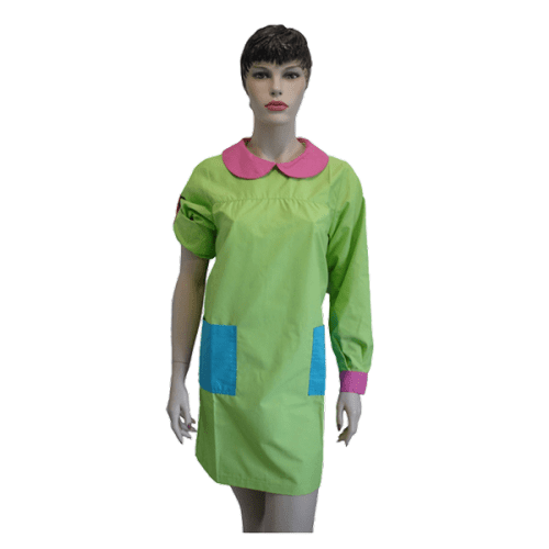 Bata educadora abertura traseira c/botão, m/comprida c/acessório reversível.