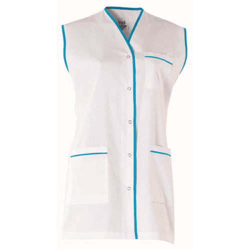 Túnica c/decote em"V", dois bolsos inferiores e um superior, modelo avivado, manga á cava.